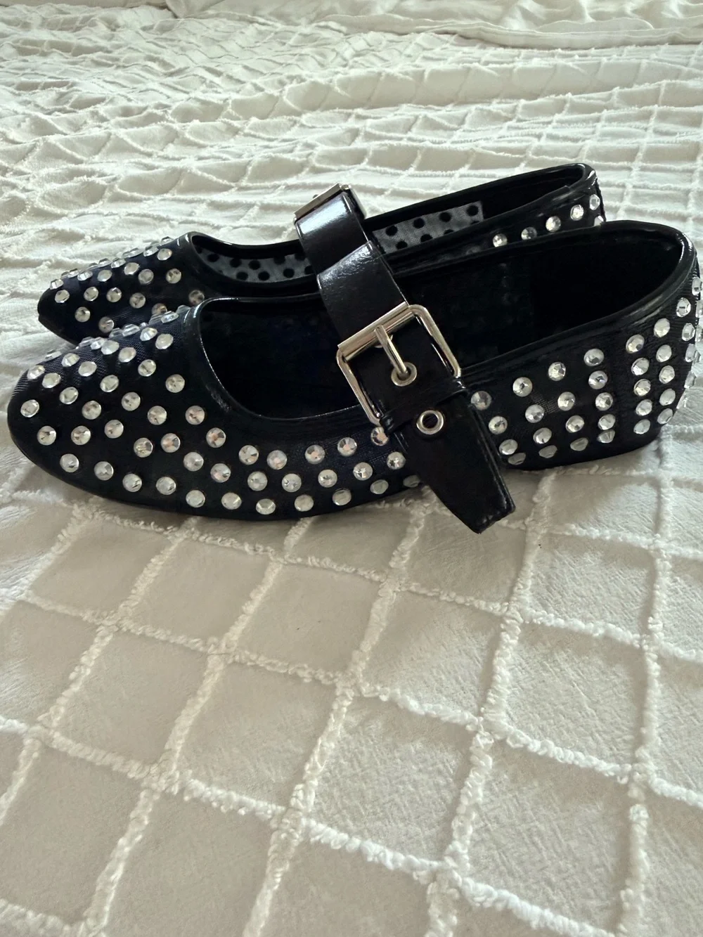 Dolce Vita Black Studded Mary Jane Flats with Silver Buckle